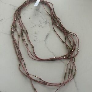 Anthropologie Serefina Multi-Strand Pink Beaded Necklace with Gold Accents